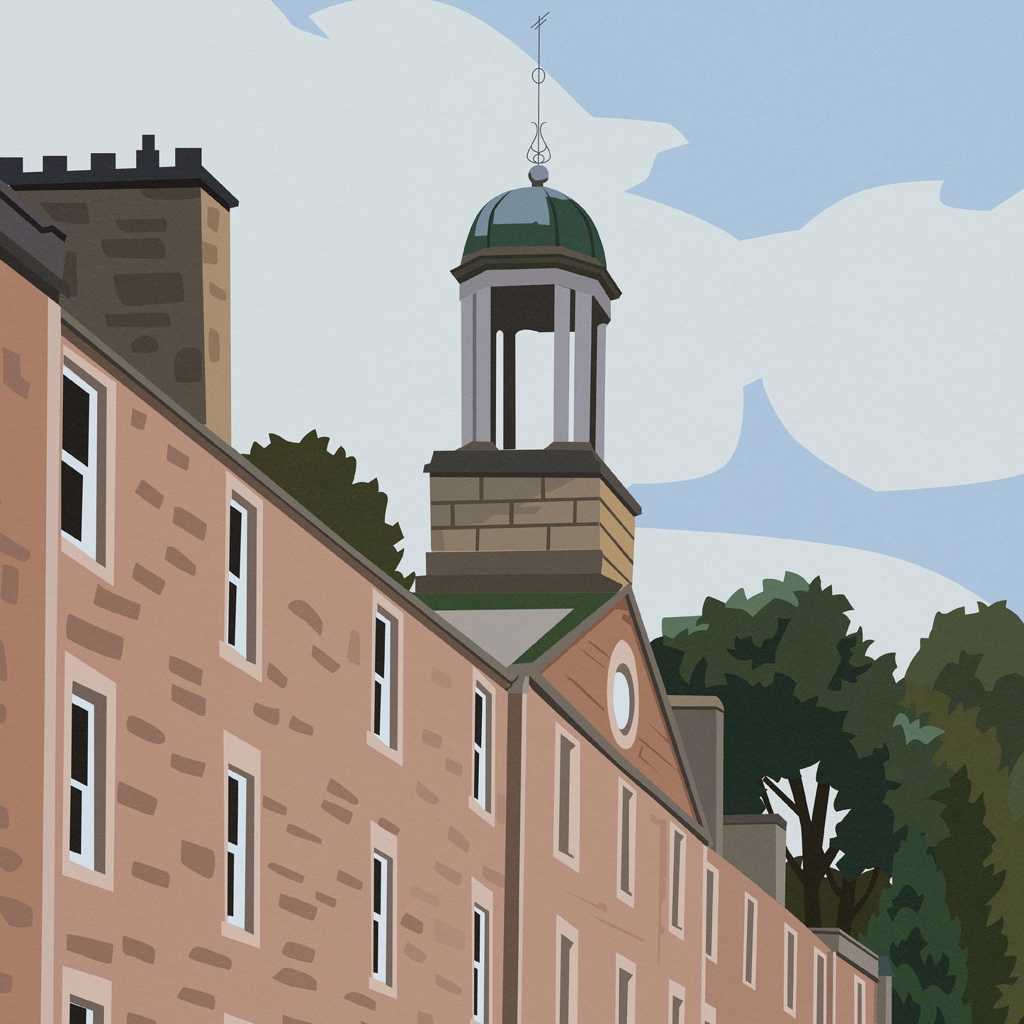 New Lanark Travel Poster - Iconic British Red Telephone Box