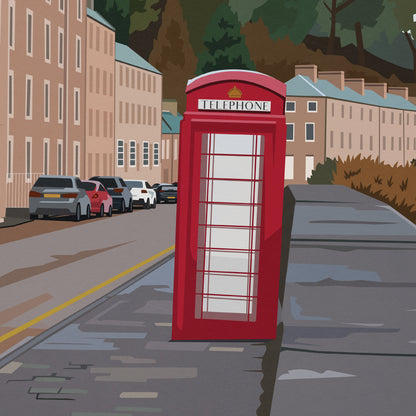 New Lanark Travel Poster - Iconic British Red Telephone Box