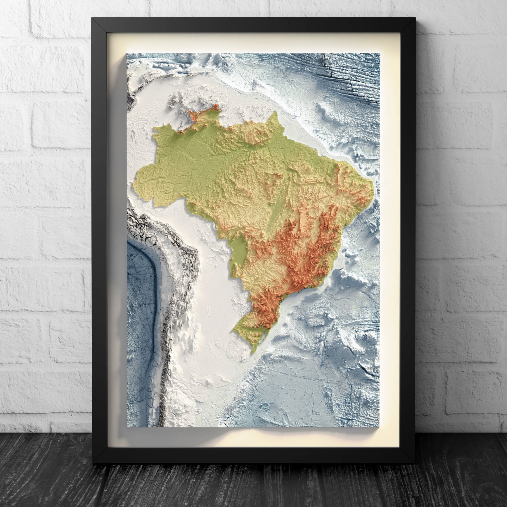 Brazil Bathymetry Print - Ocean Topographical Map - South America - Wall Art Poster