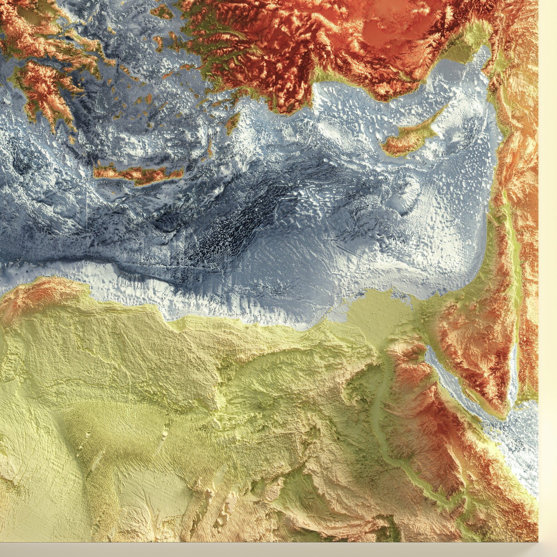 Mediterranean Bathymetry Print - Topographical Map -Europe - Italy - Greece - Turkey -Spain - France - Wall Art Poster