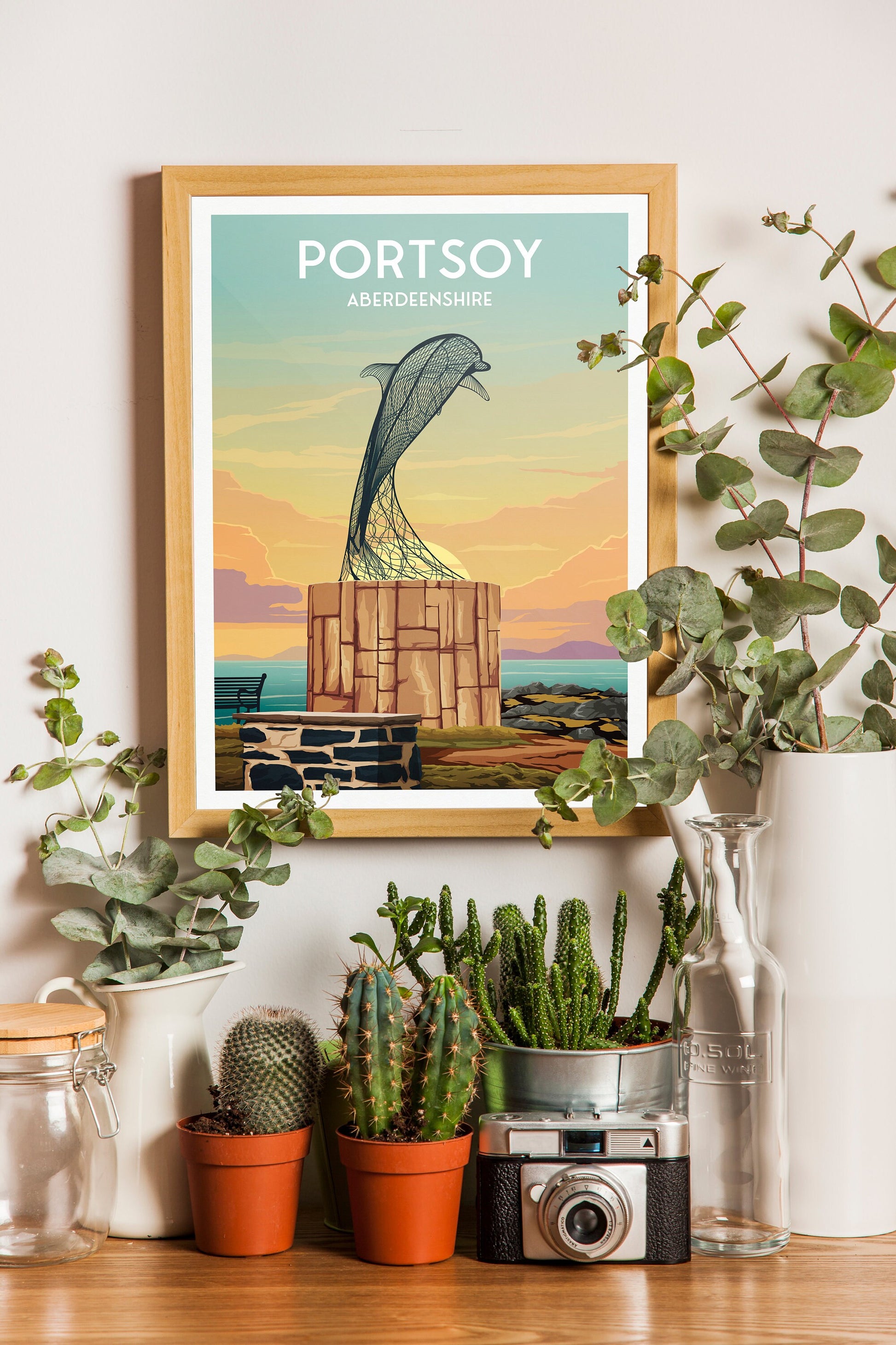 Portsoy Dolphin Travel Poster Print - Aberdeenshire - Scotland - Scottish Landscape - Banff - Moray Firth