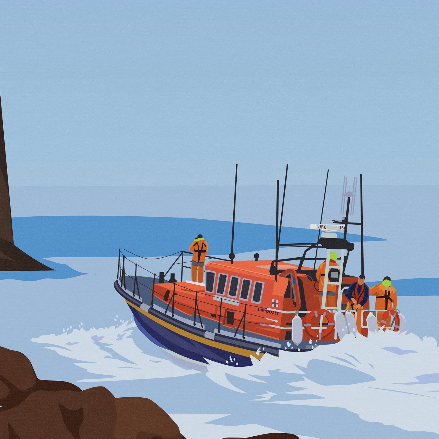 Fraserburgh Print - Aberdeenshire Travel Poster - Lighthouse - Lifeboat - Seaguls