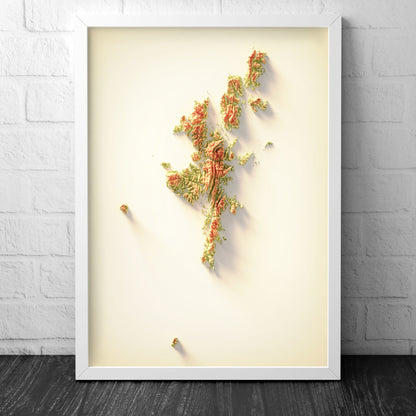 Shetland Isles Art Relief Map - 2D Print - Scotland Geology Poster - 2D Shaded Relief Map - Lerwick - Scalloway - Brae - Sandwick