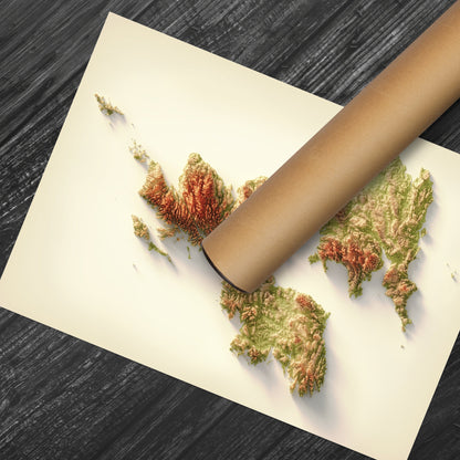 British Isles Art Relief Map - 2D Print - British Islands Geology - 2D Shaded Relief Map - England - Scotland - Wales- Northern Ireland