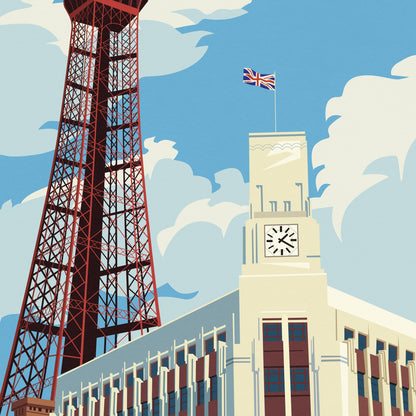 Blackpool Print - England Travel Poster - Tower - Seaside Art