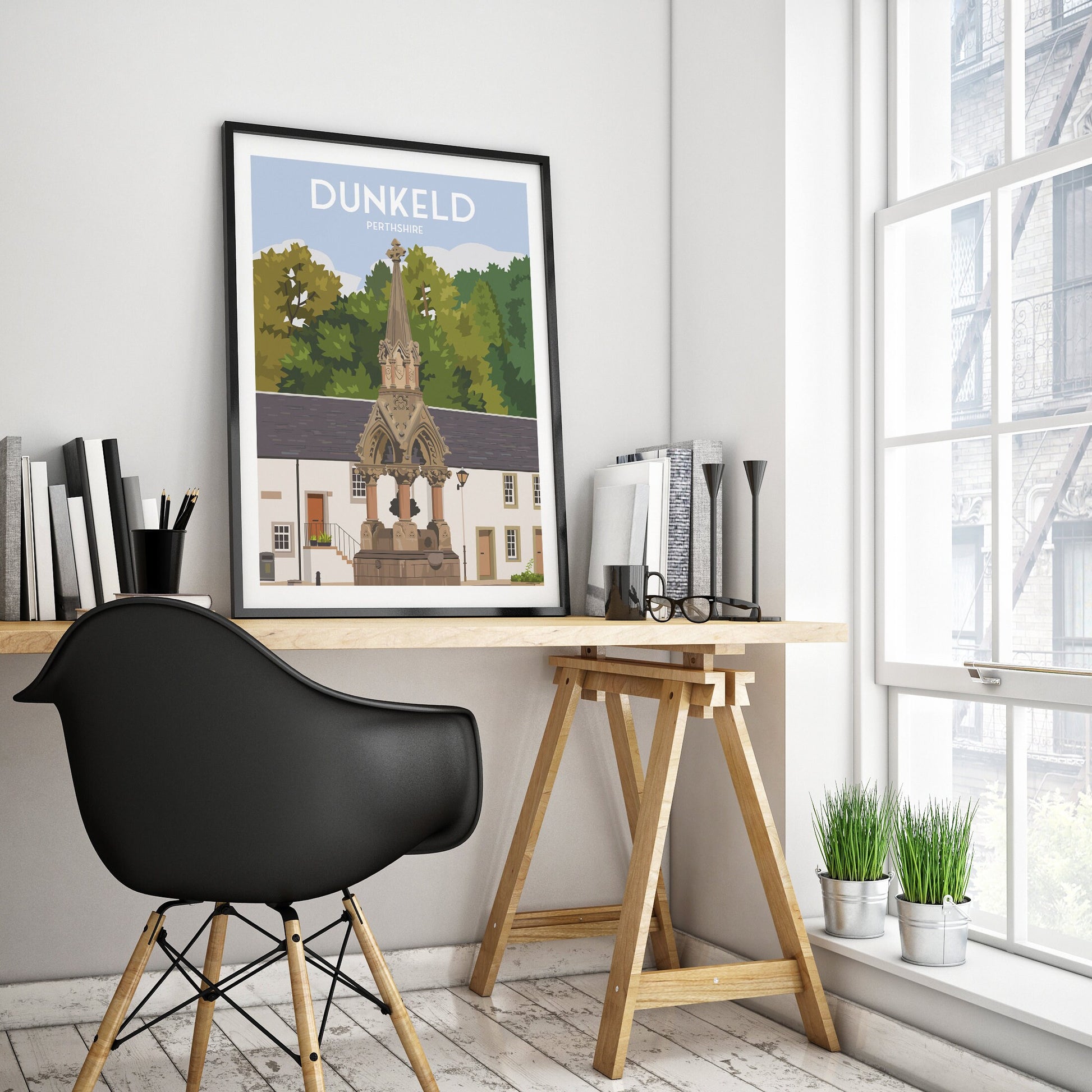 Dunkeld Print - Perthshire Travel Poster - Scotland - Atholl Memorial Fountain