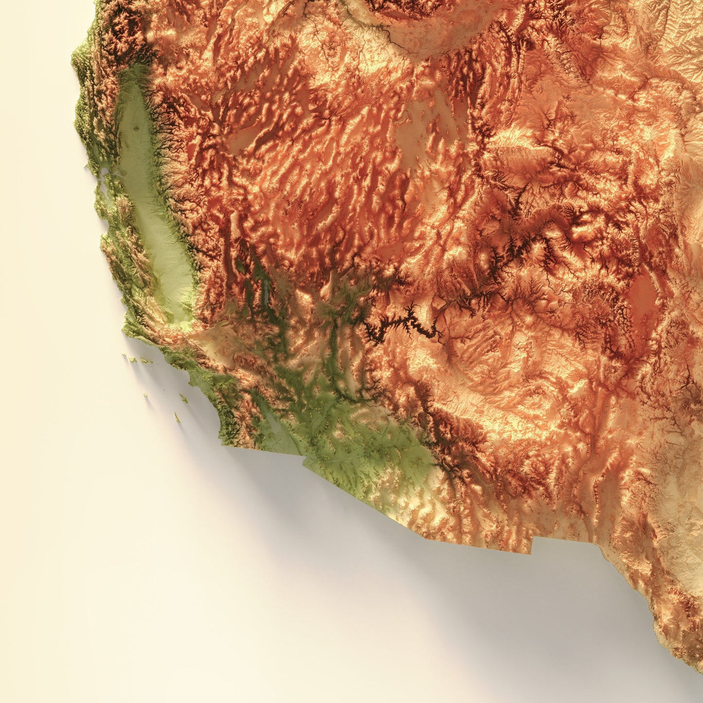 United States Art Relief Map - 2D Print - USA Geology - 2D Shaded Relief Map - United States of America