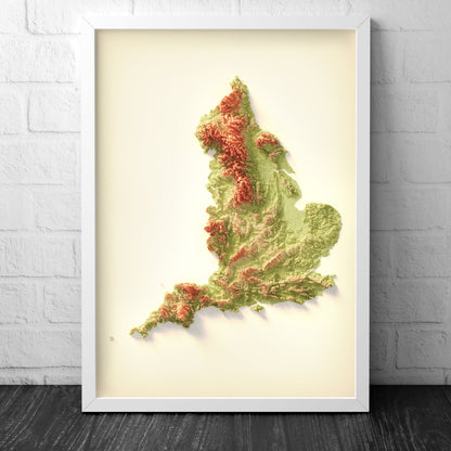 England Art Relief Map - 2D Print - English Geology - 2D Shaded Relief Map