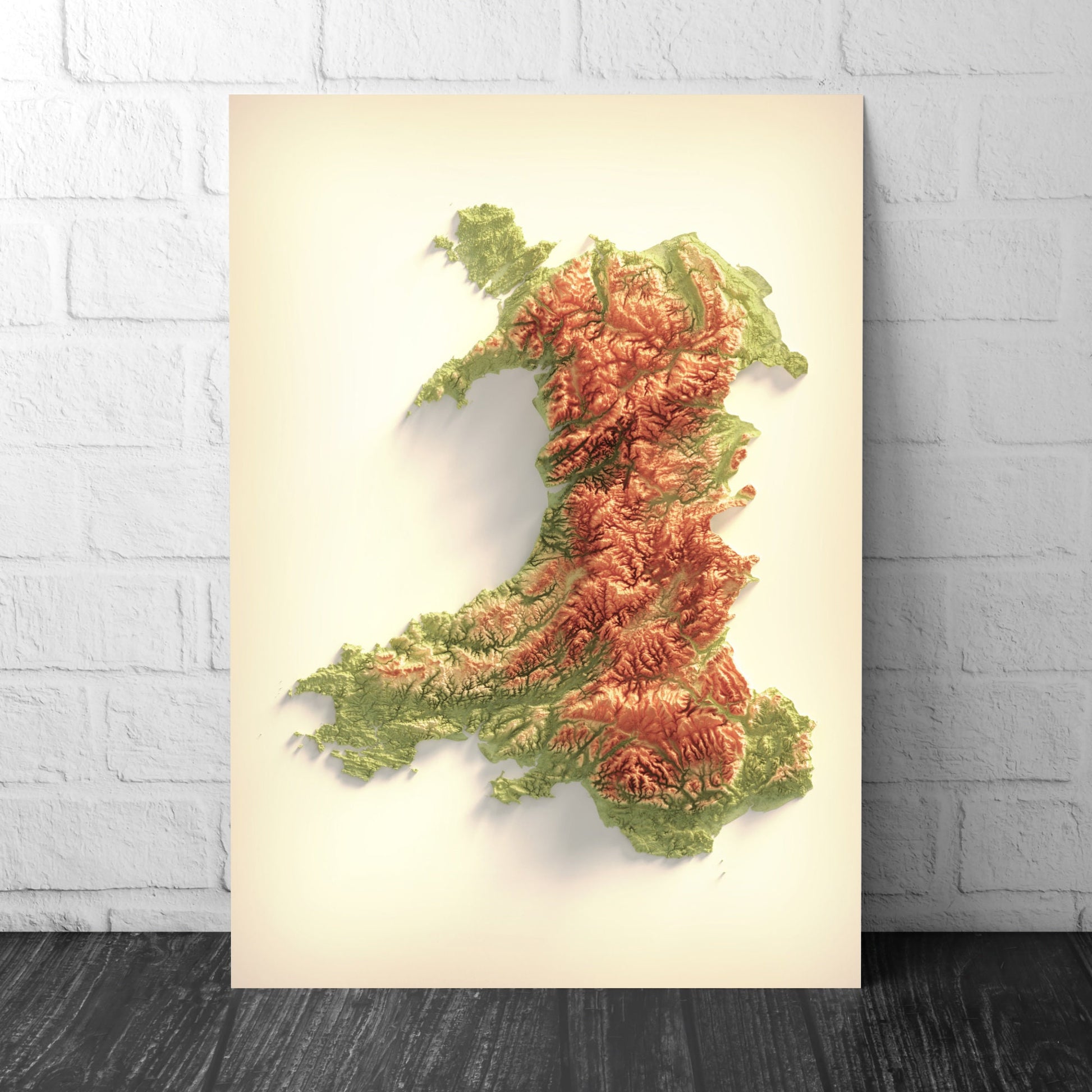 Wales Art Relief Map - 2D Print - Welsh Geology - 2D Shaded Relief Map