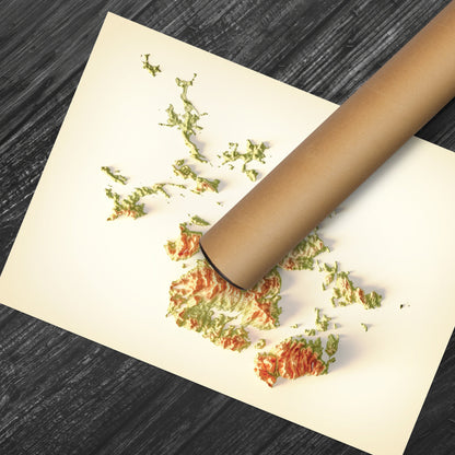 Orkney Art Relief Map - 2D Print - Scotland Geology Poster - 2D Shaded Relief Map