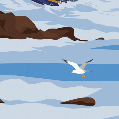 Fraserburgh Print - Aberdeenshire Travel Poster - Lighthouse - Lifeboat - Seaguls