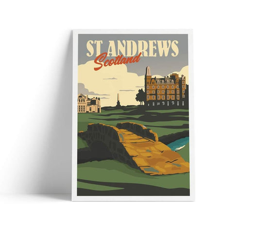 St Andrews Golf Club Poster, St Andrews - Old Course Golf Club 18th Hole, Travel Poster, Scottish Print , Golf Gift Art , Scotland