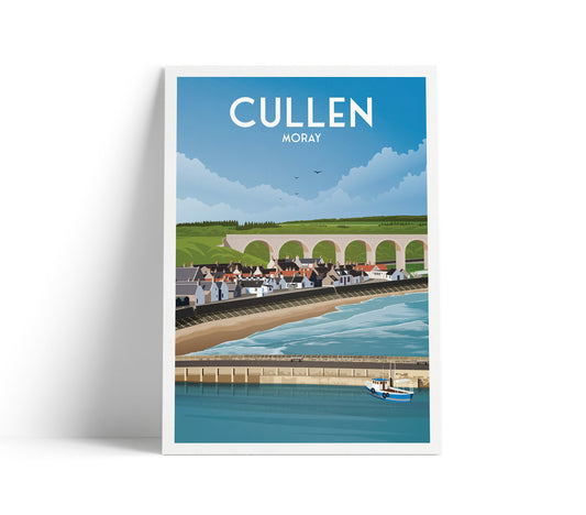 Cullen Print - Moray Firth - Viaduct -Harbour - Scotland - Travel Poster