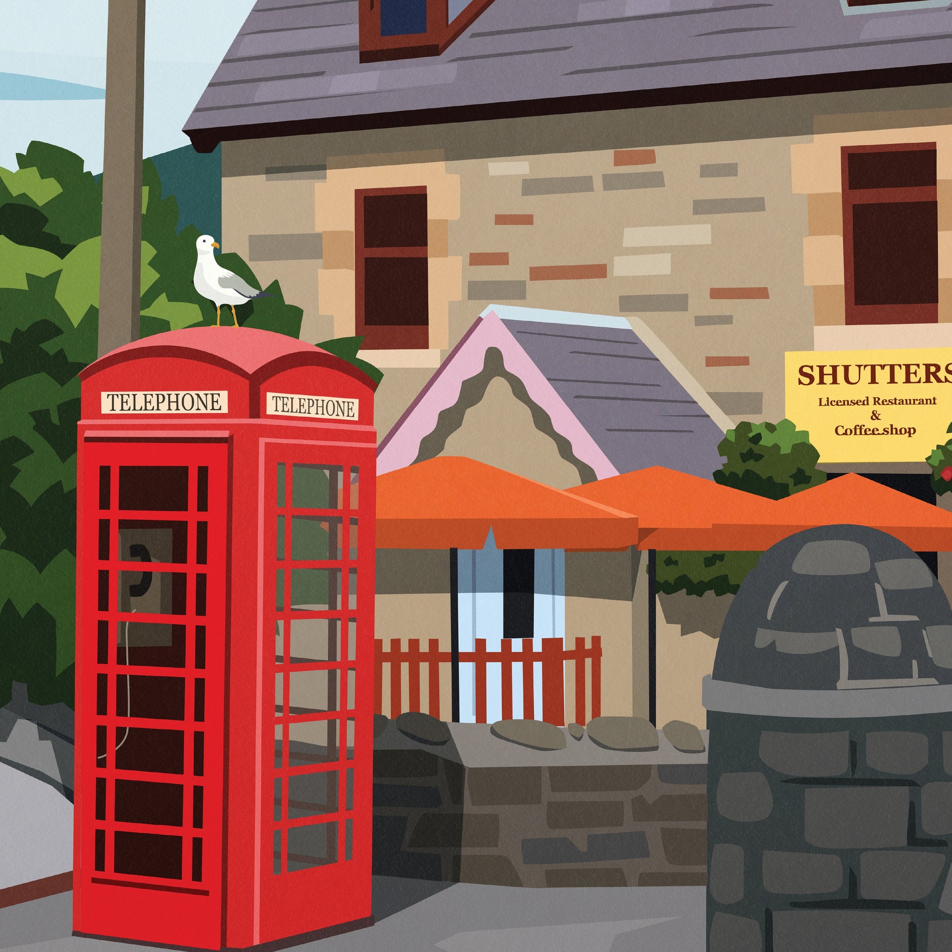 Killin Travel Poster - Perthshire - Scotland - Red Telephone Box - Art Print