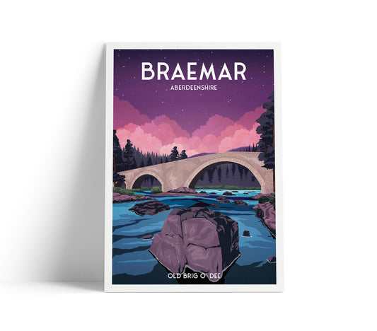 Braemar Print - Old Big O' Dee - Aberdeenshire Travel Poster