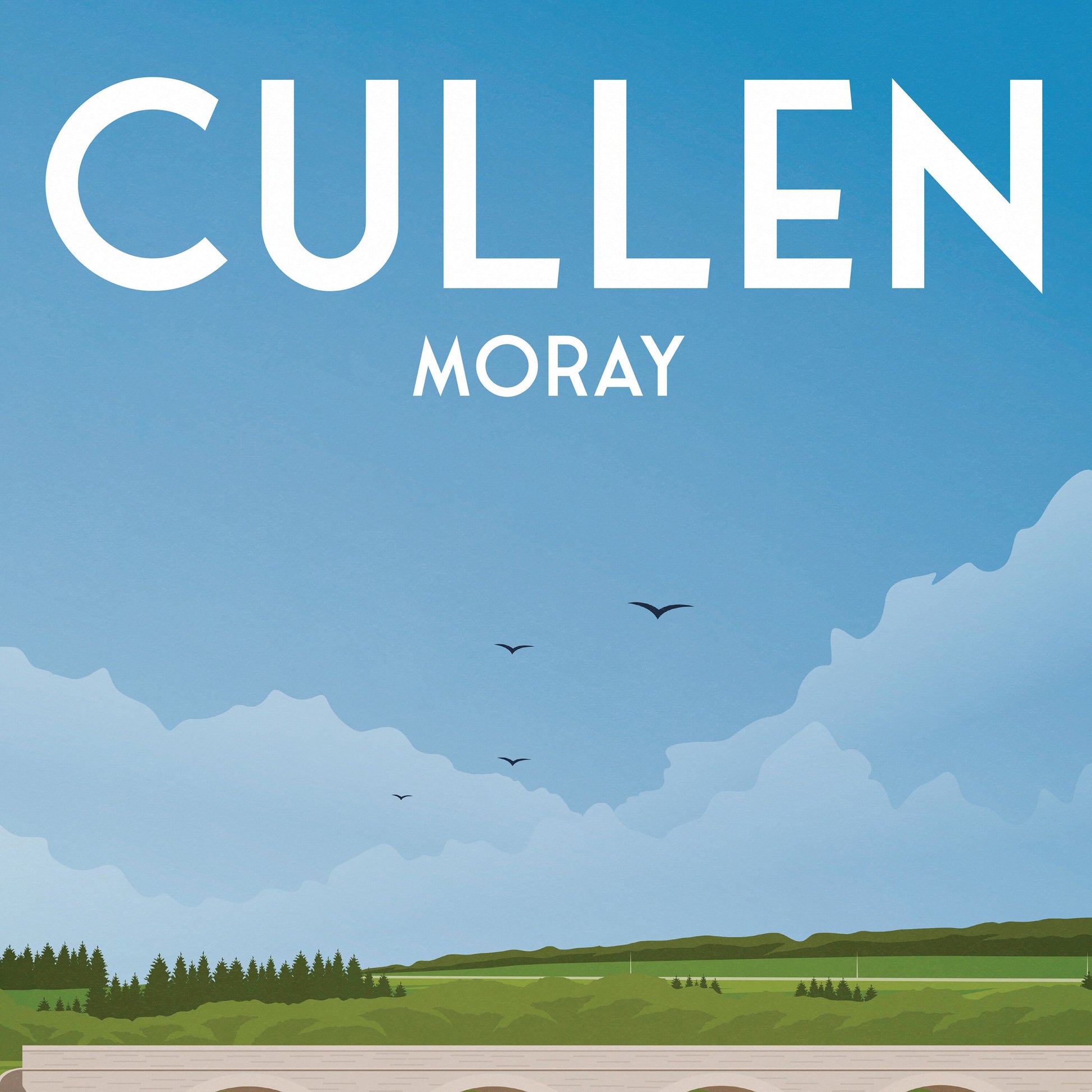 Cullen Print - Moray Firth - Viaduct -Harbour - Scotland - Travel Poster