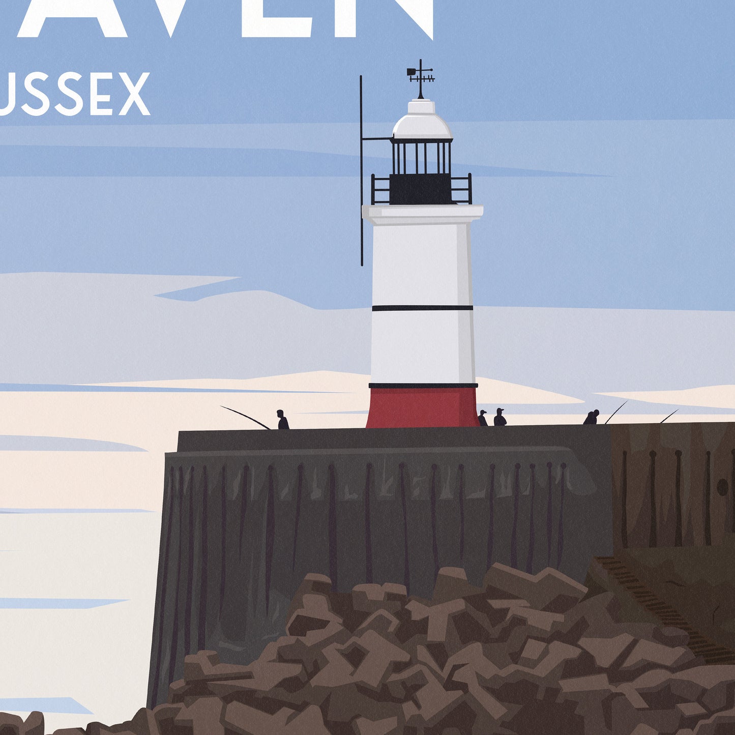 Newhaven Travel Poster - Lighthouse - Harbour - East Sussex - Lifeboat - Minimalist Wall Art