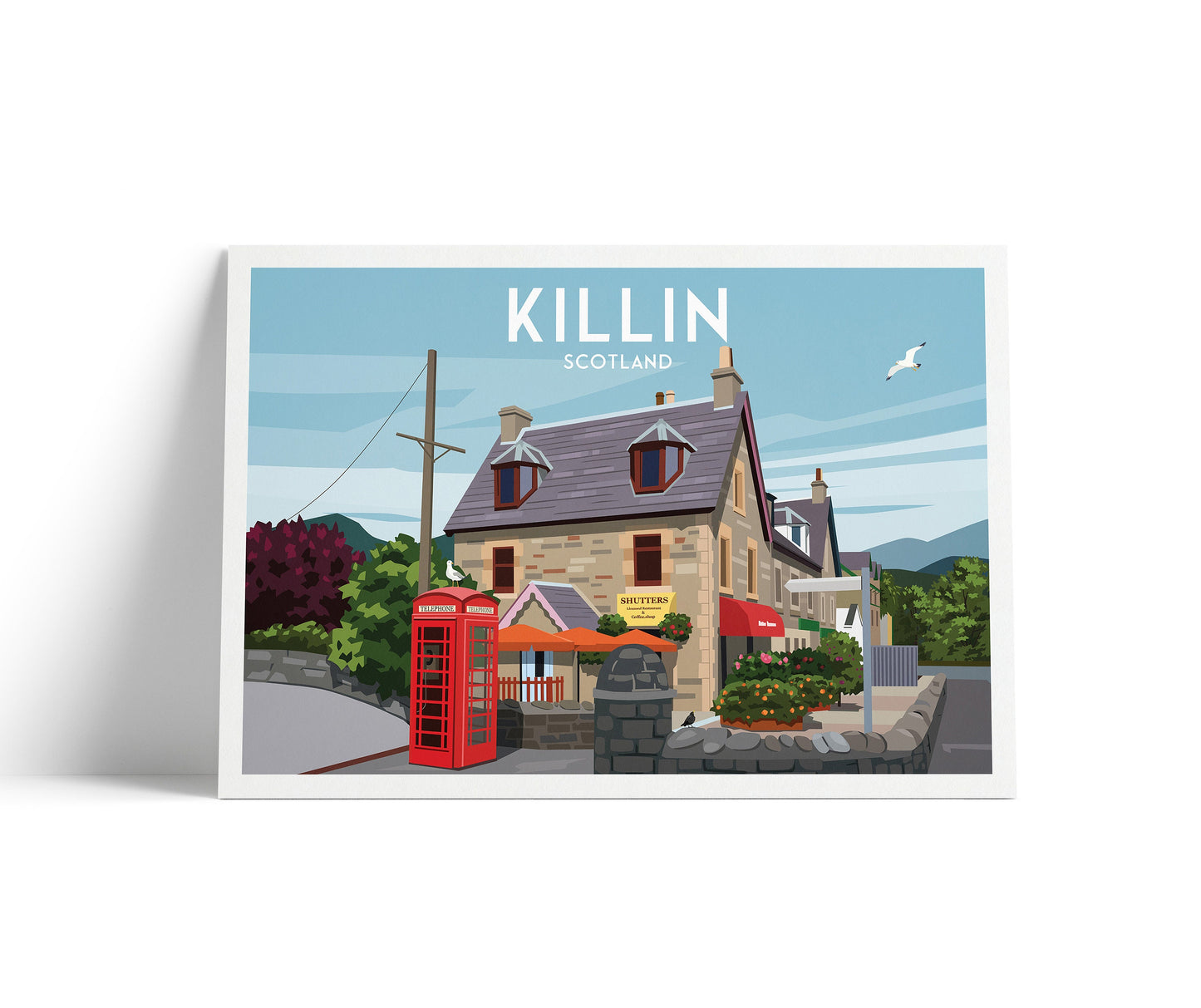 Killin Travel Poster - Perthshire - Scotland - Red Telephone Box - Art Print