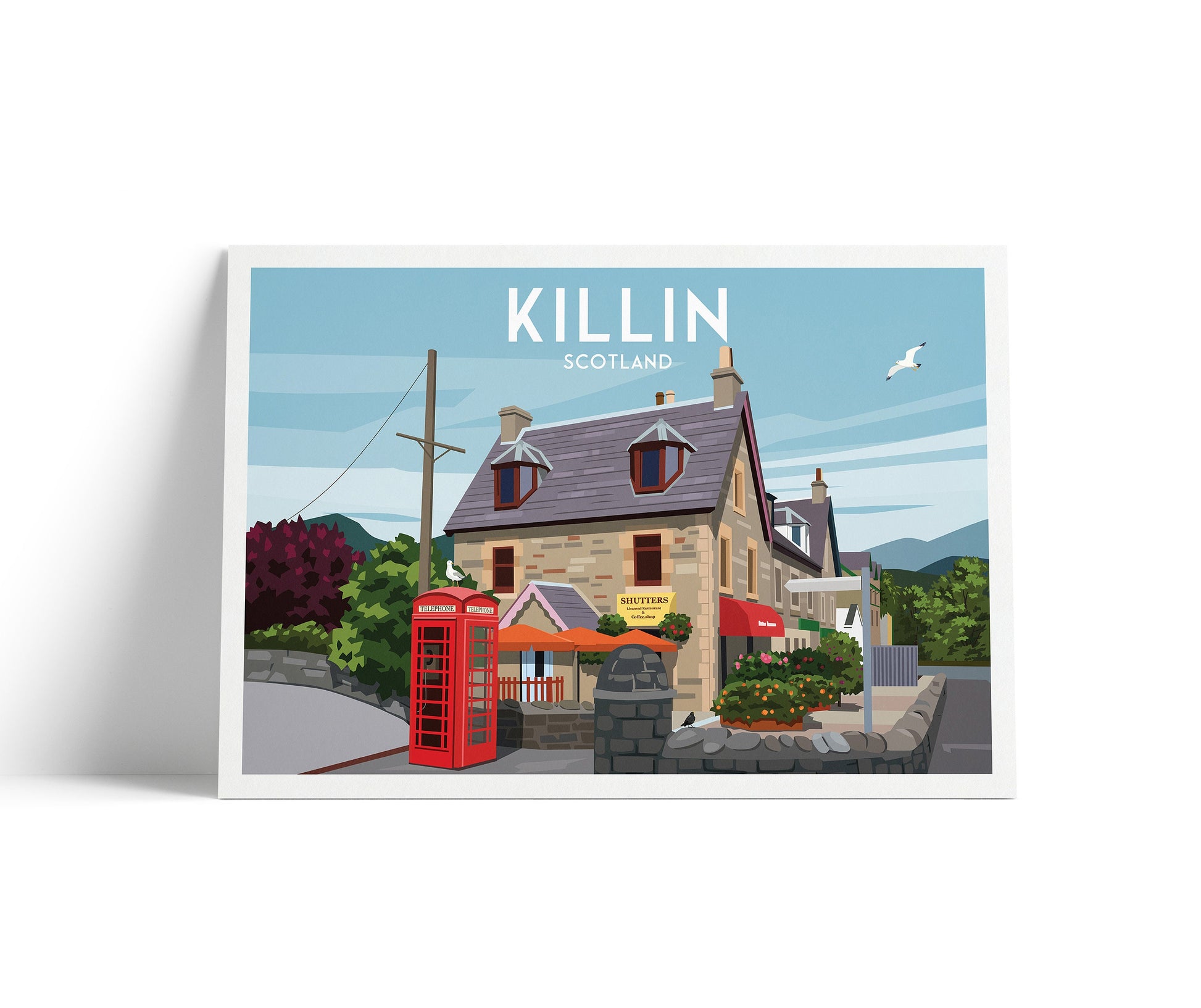 Killin Travel Poster - Perthshire - Scotland - Red Telephone Box - Art Print