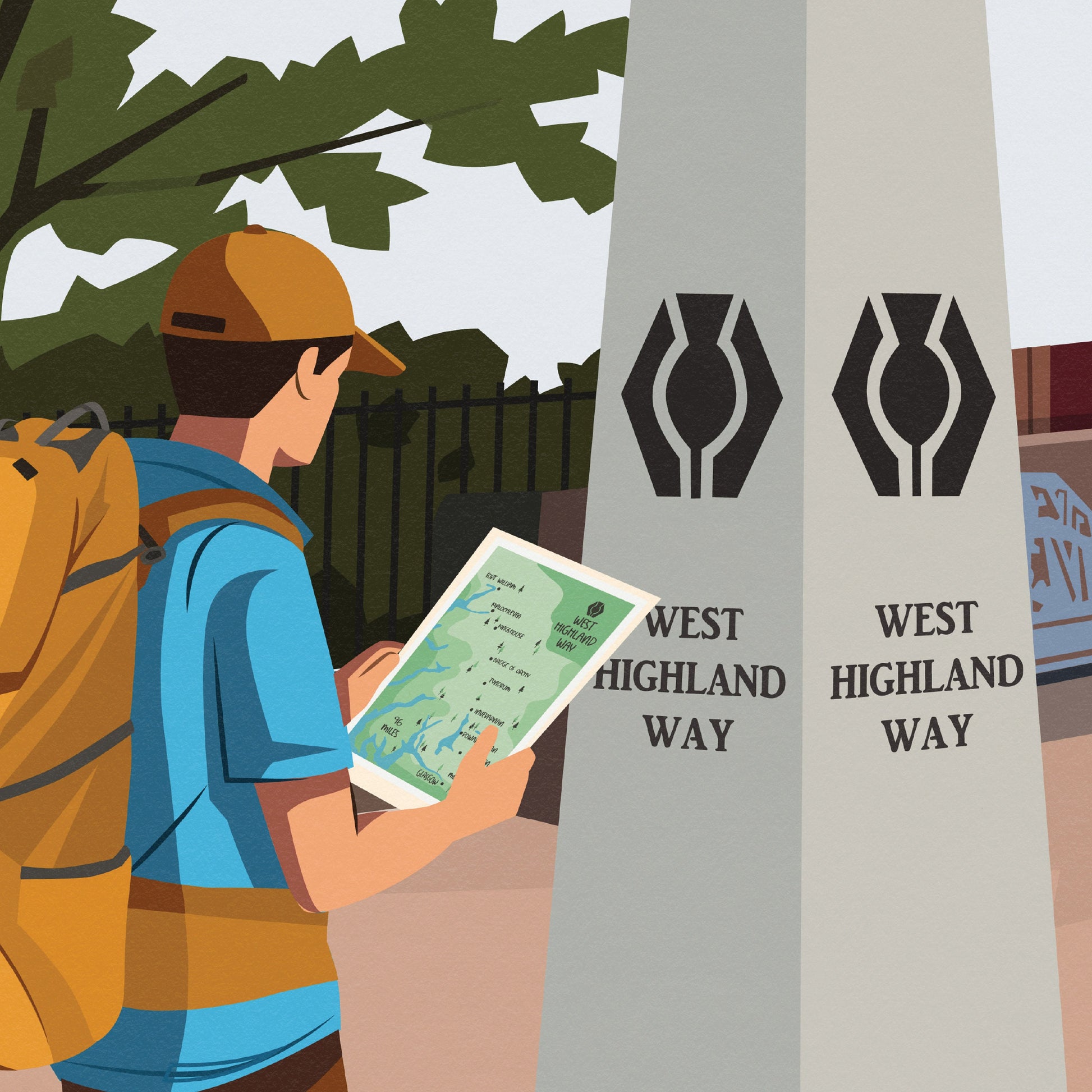 Milngavie Print - West Highland Way - Trail Beginning - Scotland - Hillwalking - Travel Poster