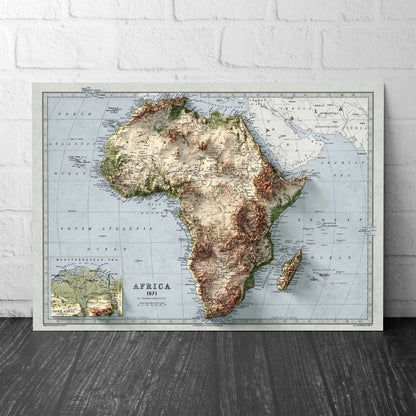 Africa Map - Vintage African Print - Elevation Poster - Map Art - Vintage Style