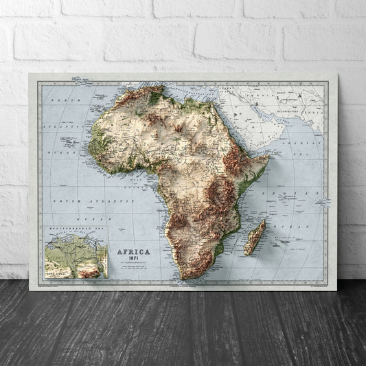 Africa Map - Vintage African Print - Elevation Poster - Map Art - Vintage Style
