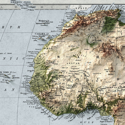 Africa Map - Vintage African Print - Elevation Poster - Map Art - Vintage Style