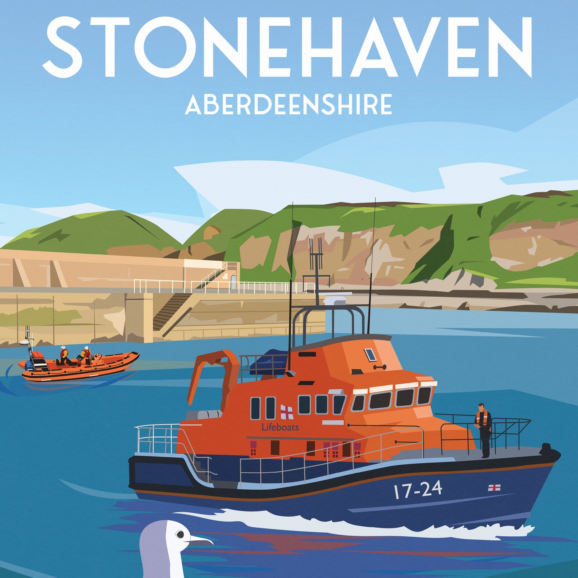 Stonehaven Print - Stonehaven Harbour - Aberdeenshire - Scotland - Lifeboat - Seagull