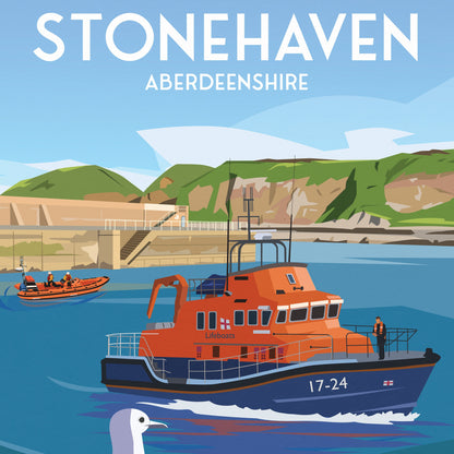 Stonehaven Print - Stonehaven Harbour - Aberdeenshire - Scotland - Lifeboat - Seagull