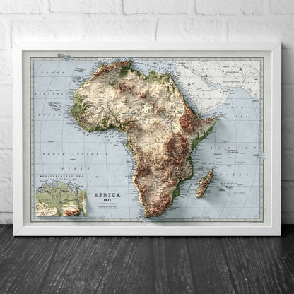 Africa Map - Vintage African Print - Elevation Poster - Map Art - Vintage Style