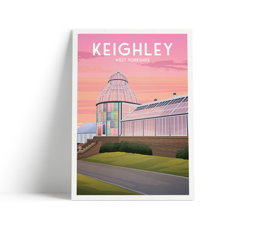 Keighley Travel Poster, West Yorkshire - Cliffe Castle - Art Print