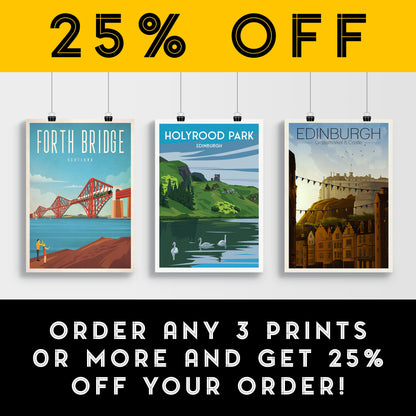 Holyrood Park, Edinburgh Travel Poster - Swans on St. Margaret's Loch - St Anthony's Chapel Ruin - Arthur's Seat - #scotland Gift