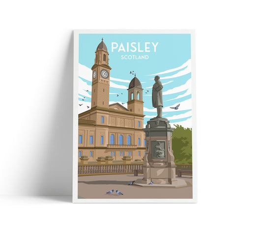 Paisley Travel Poster - Town Hall Print - Renfrewshire, Scotland