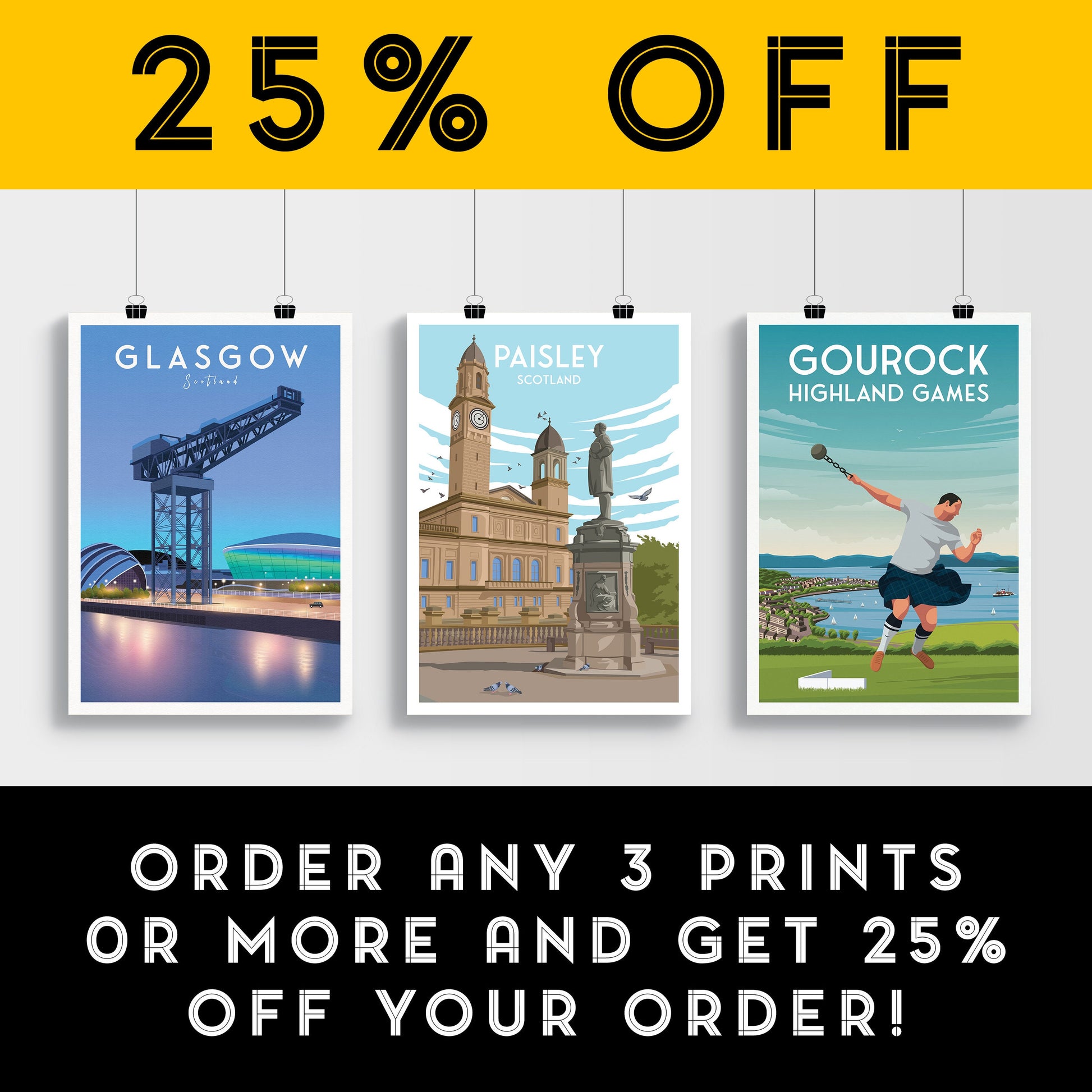 Paisley Travel Poster - Town Hall Print - Renfrewshire, Scotland