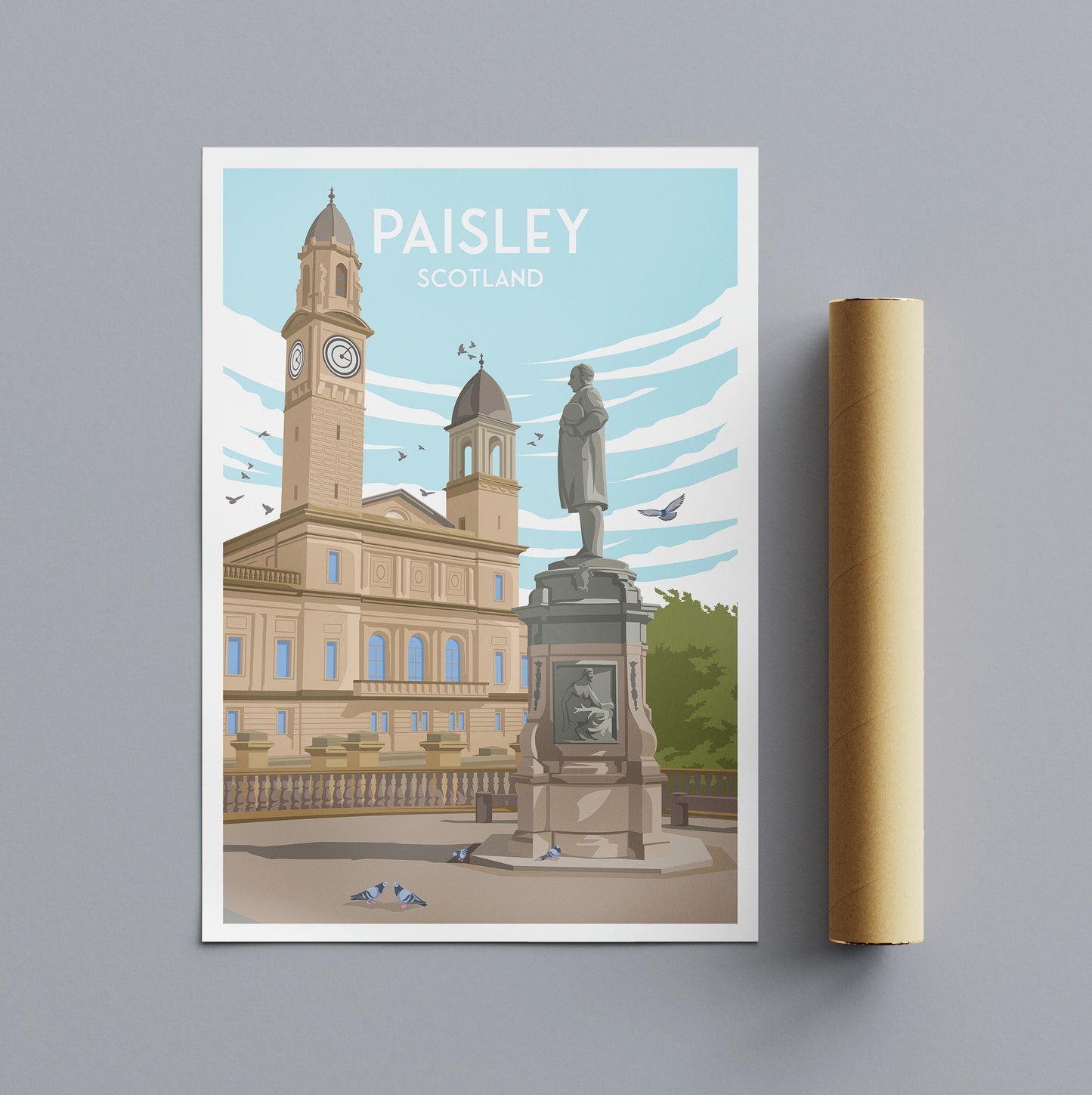 Paisley Travel Poster - Town Hall Print - Renfrewshire, Scotland