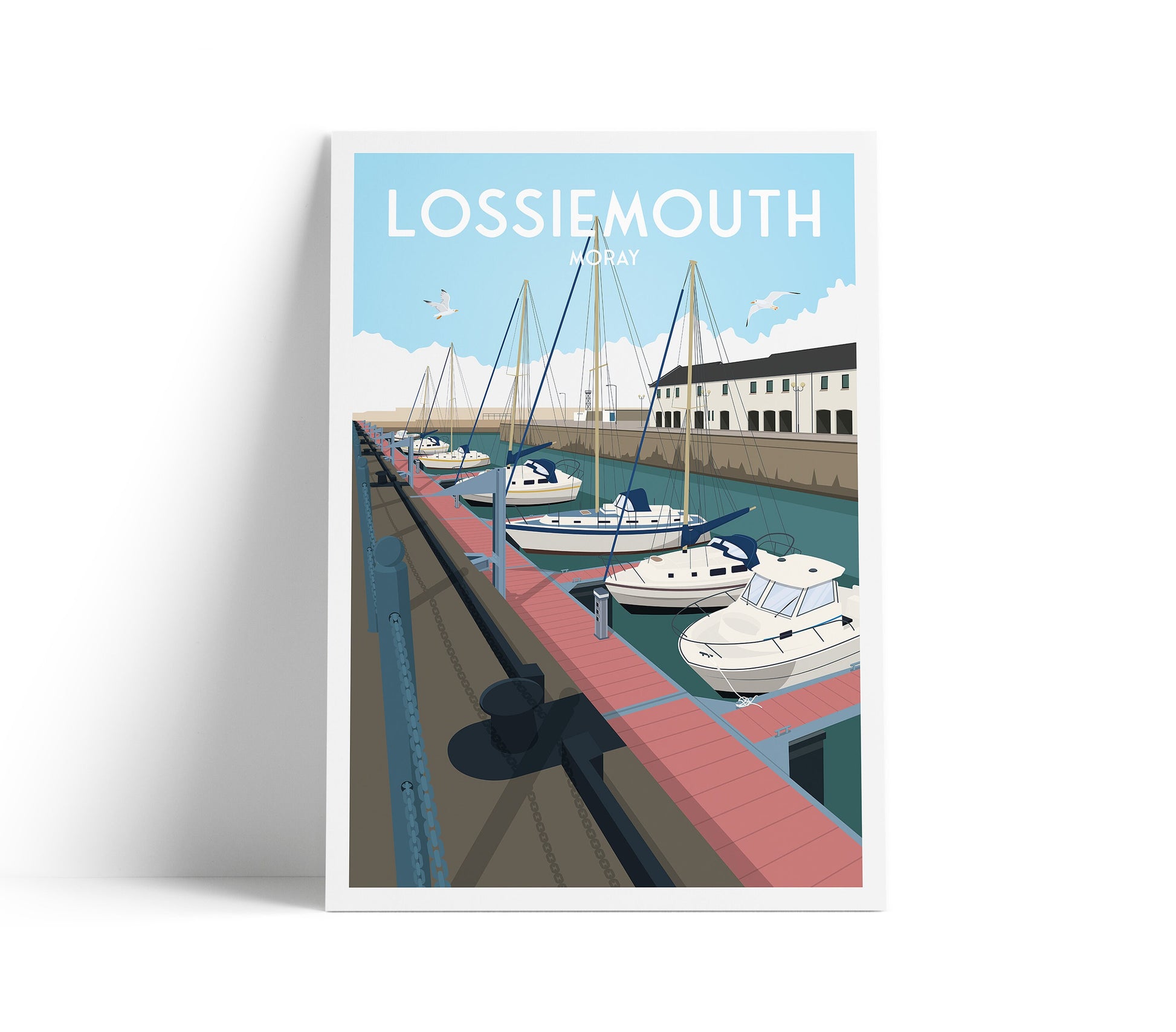 Lossiemouth Harbour Print - Moray Travel Poster - Scotland - Boats