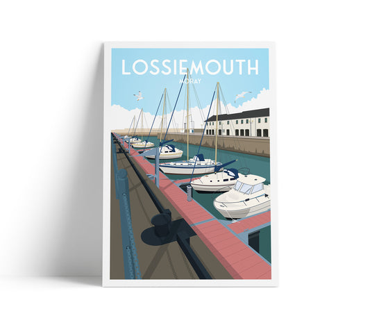 Lossiemouth Harbour Print - Moray Travel Poster - Scotland - Boats