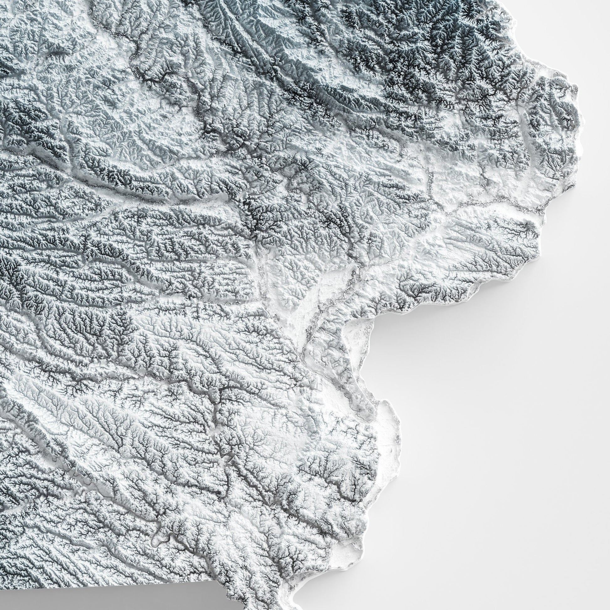 Iowa Art Relief Map - 2D Print - USA Geology - 2D Shaded Relief Map - United States of America