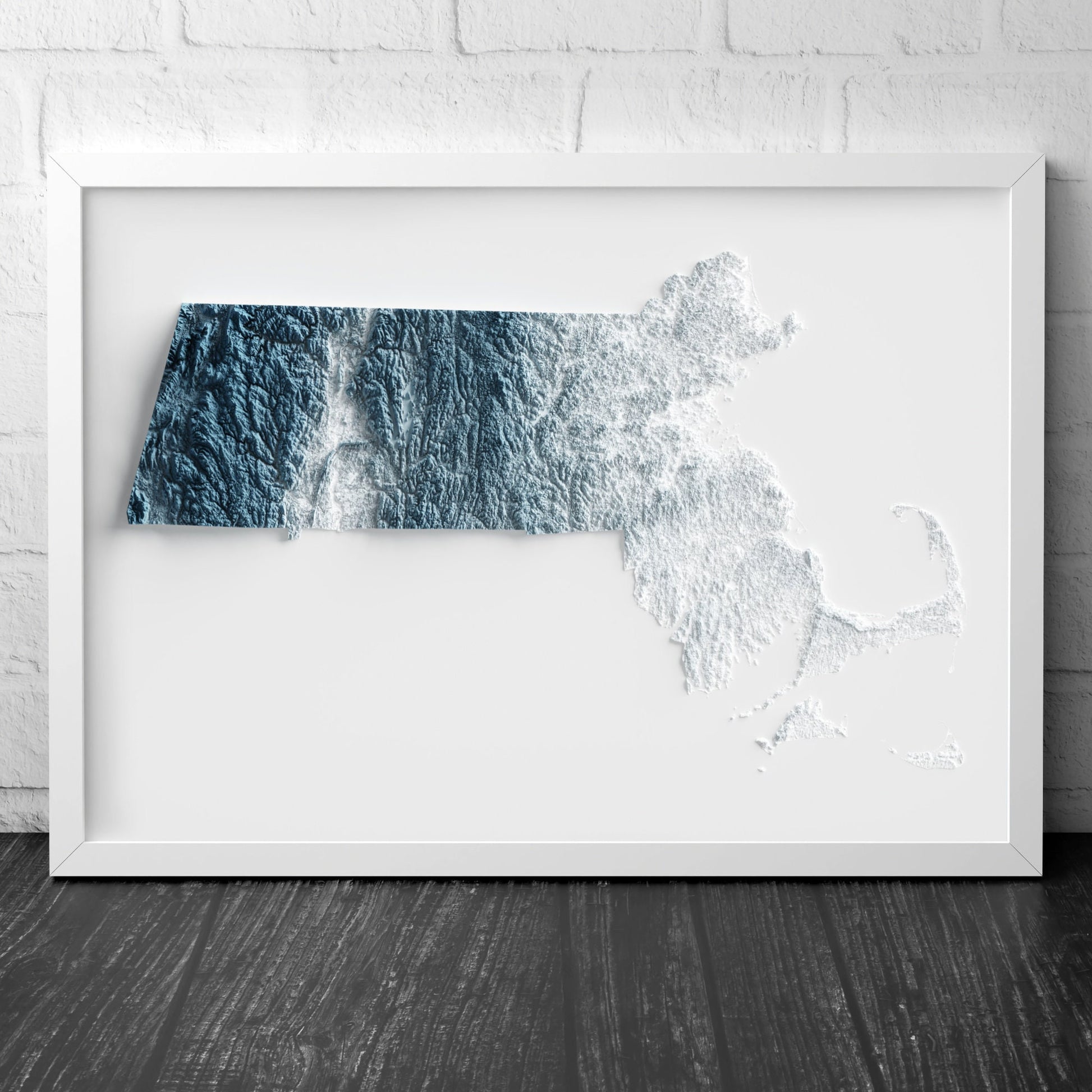Massachusetts Art Relief Map - 2D Print - USA Geology - 2D Shaded Relief Map - United States of America