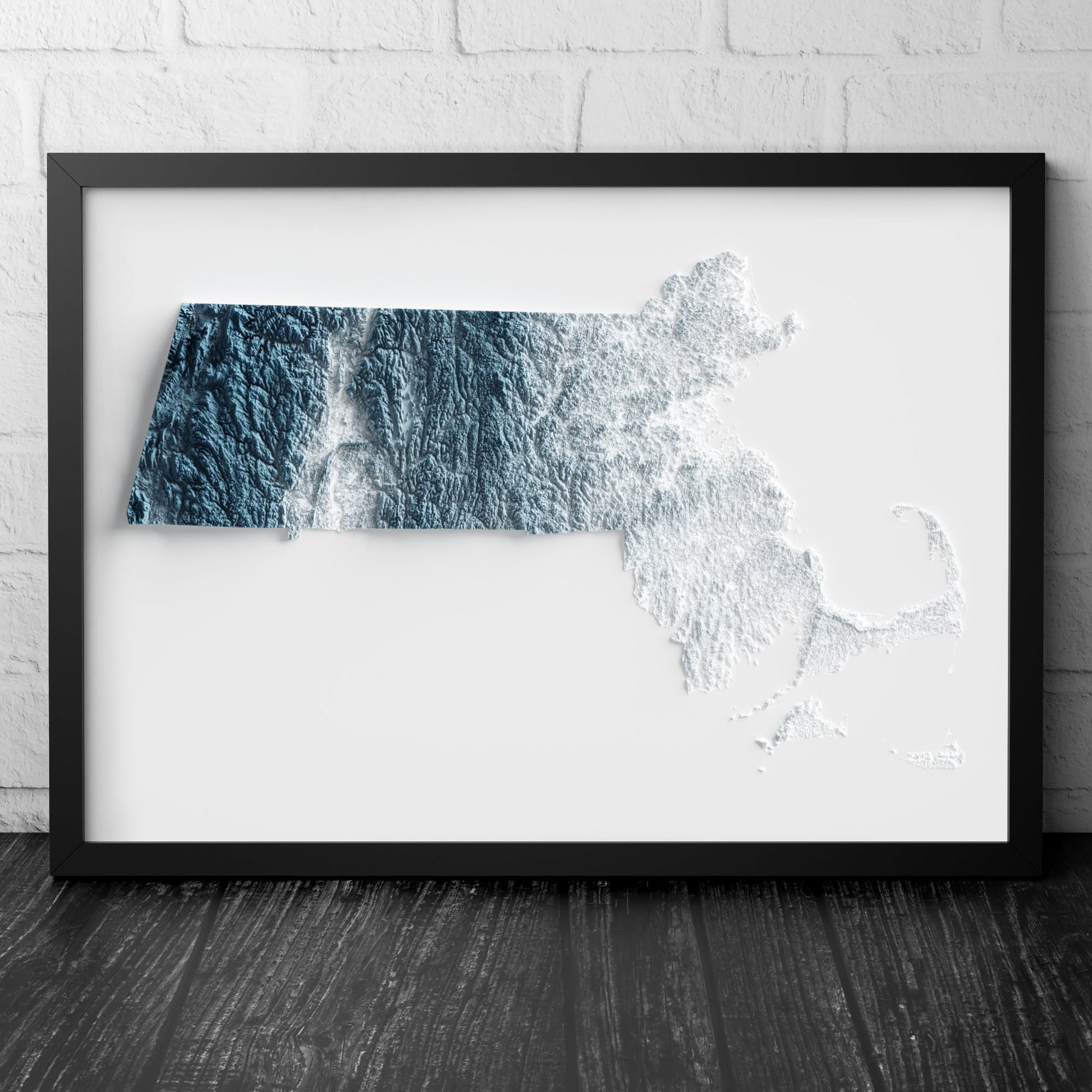 Massachusetts Art Relief Map - 2D Print - USA Geology - 2D Shaded Relief Map - United States of America