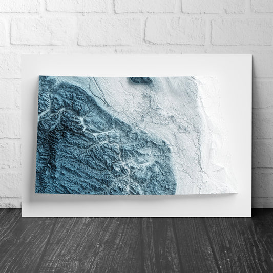 North Dakota Art Relief Map - 2D Print - USA Geology - 2D Shaded Relief Map - United States of America