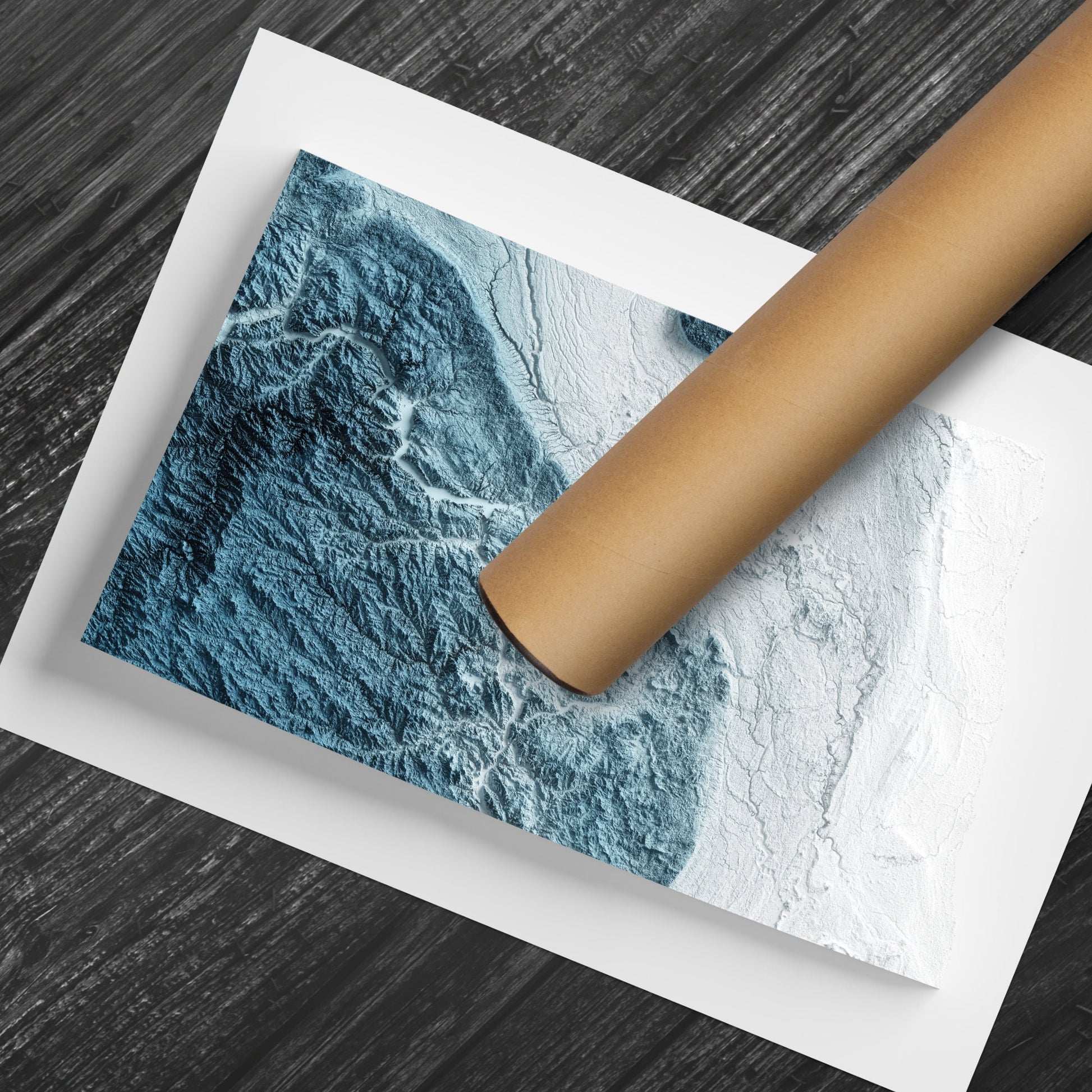 North Dakota Art Relief Map - 2D Print - USA Geology - 2D Shaded Relief Map - United States of America