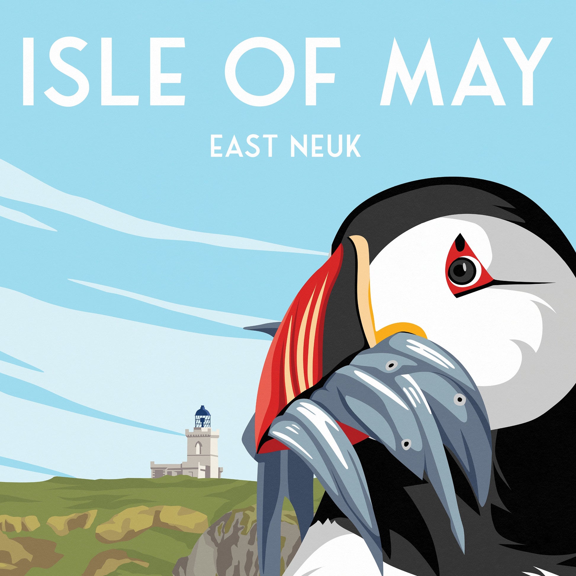 Isle of May Travel Poster - Puffin and Lighthouse | Firth of Forth | Vintage-Inspired Print