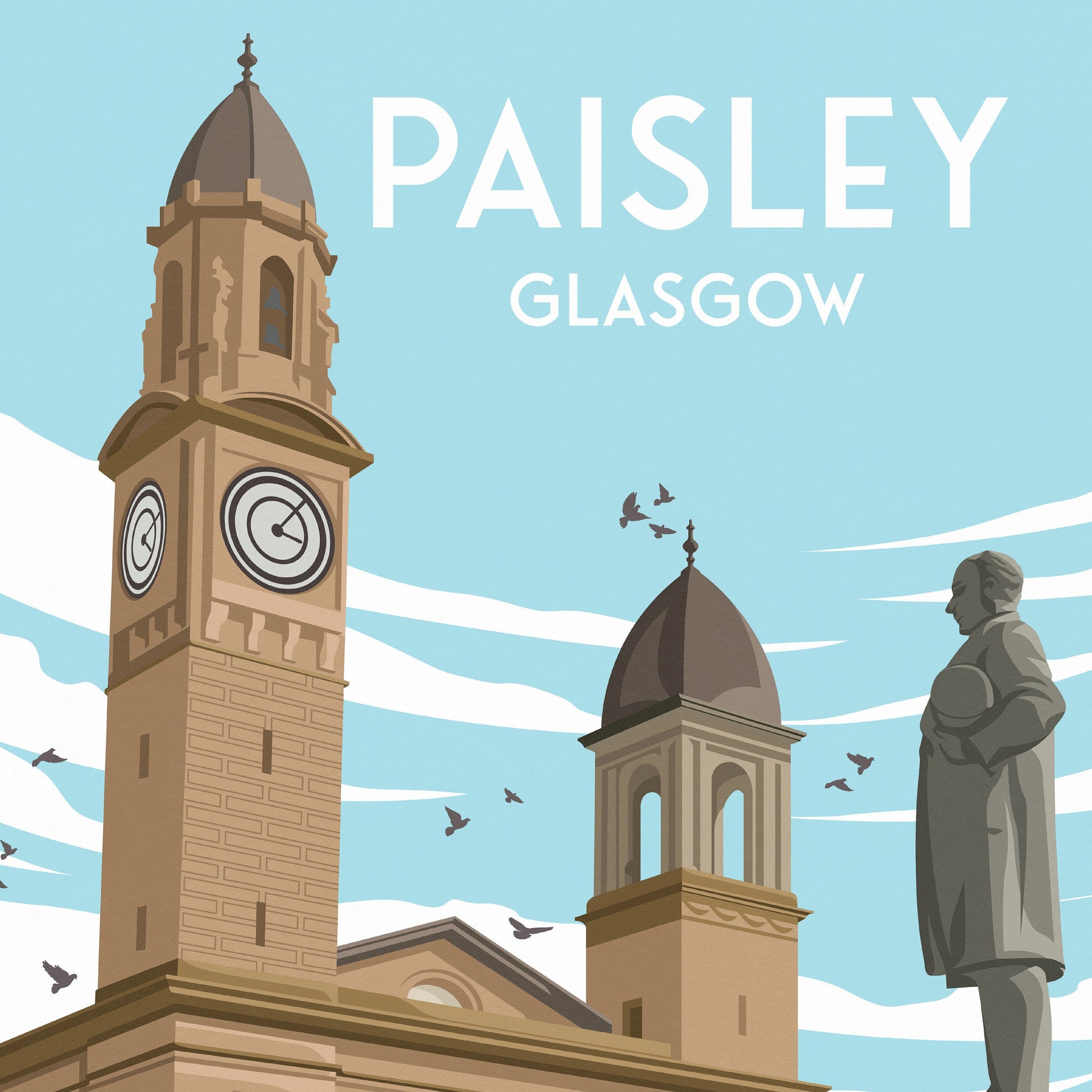 Paisley Travel Poster - Town Hall Print - Renfrewshire, Scotland
