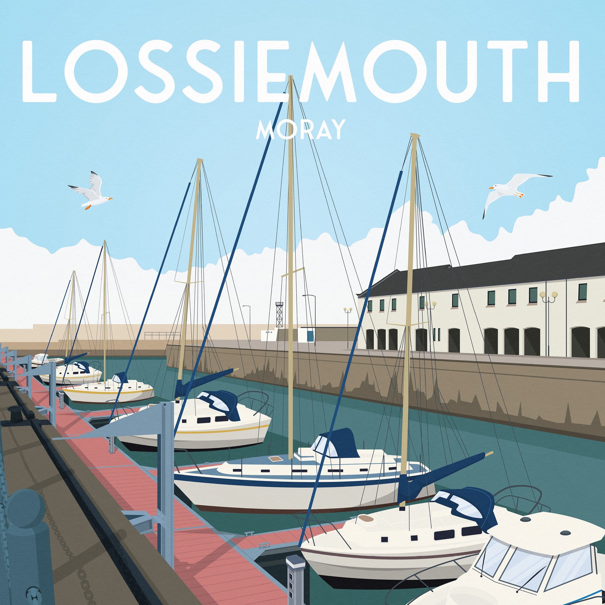 Lossiemouth Harbour Print - Moray Travel Poster - Scotland - Boats
