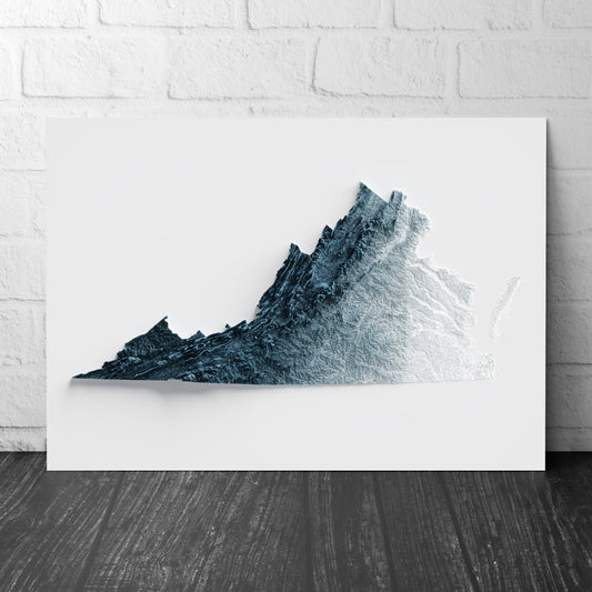 Virginia Art Relief Map - 2D Print - USA Geology - 2D Shaded Relief Map - United States of America