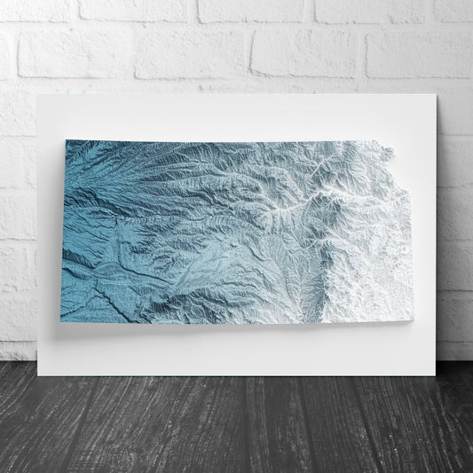 Kansas Art Relief Map - 2D Print - USA Geology - 2D Shaded Relief Map - United States of America