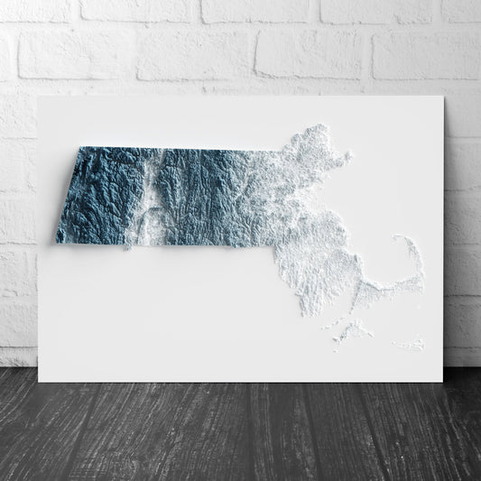 Massachusetts Art Relief Map - 2D Print - USA Geology - 2D Shaded Relief Map - United States of America