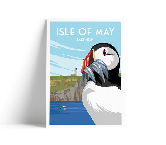 Isle of May Travel Poster - Puffin and Lighthouse | Firth of Forth | Vintage-Inspired Print
