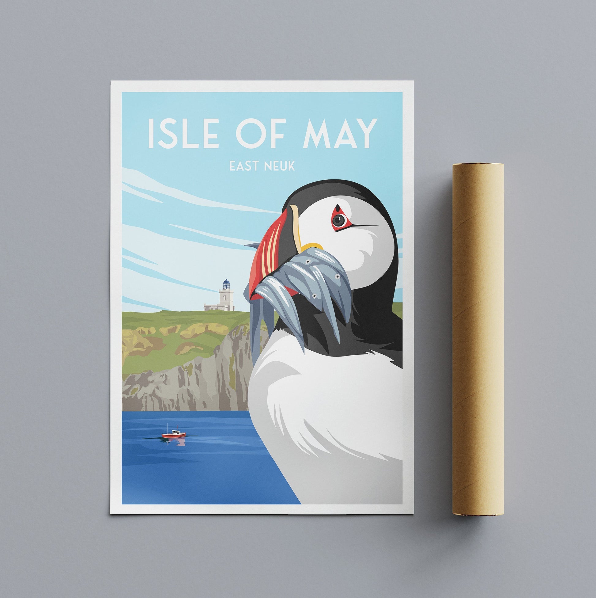 Isle of May Travel Poster - Puffin and Lighthouse | Firth of Forth | Vintage-Inspired Print